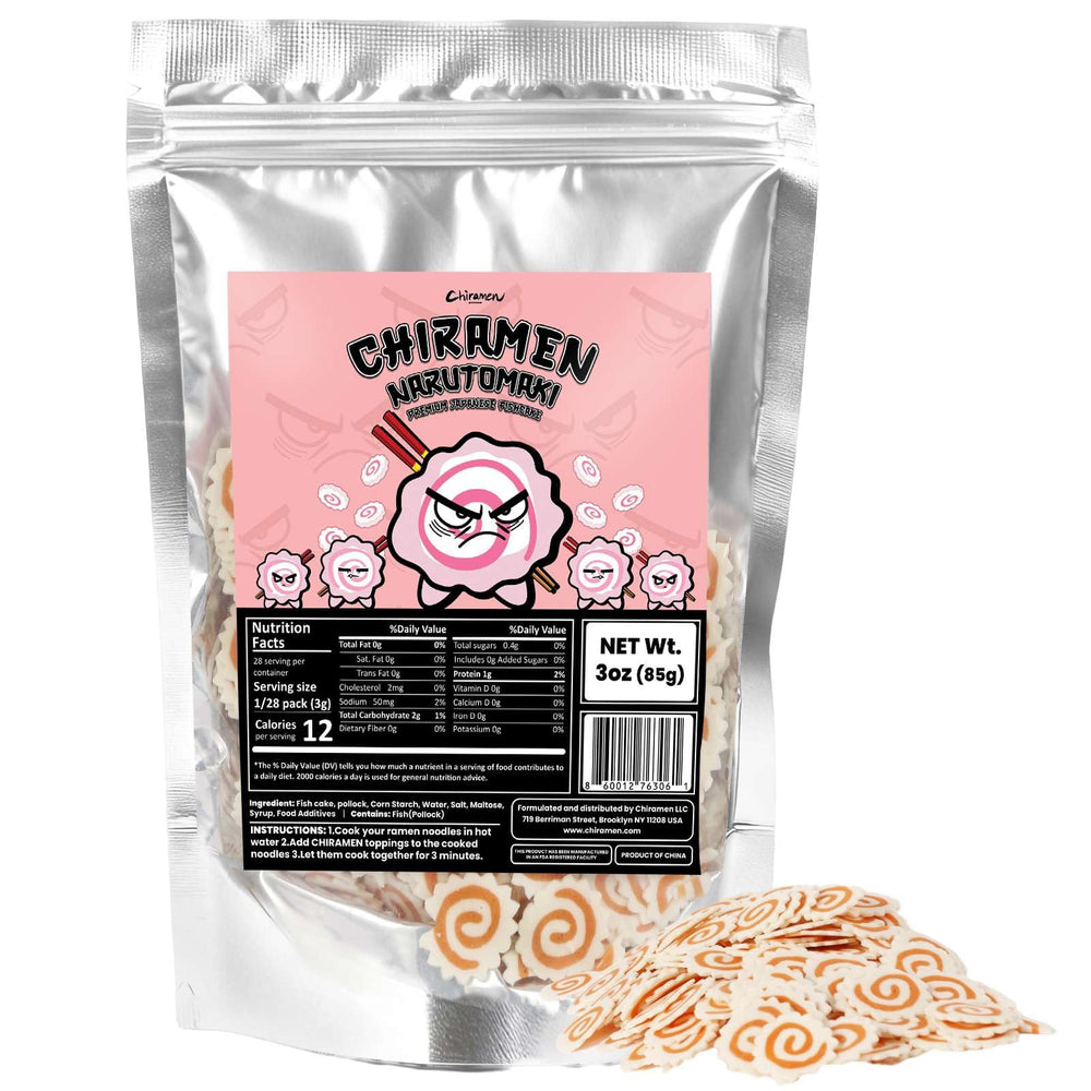 Chiramen front packaging showing instant fish cake topping and benefits