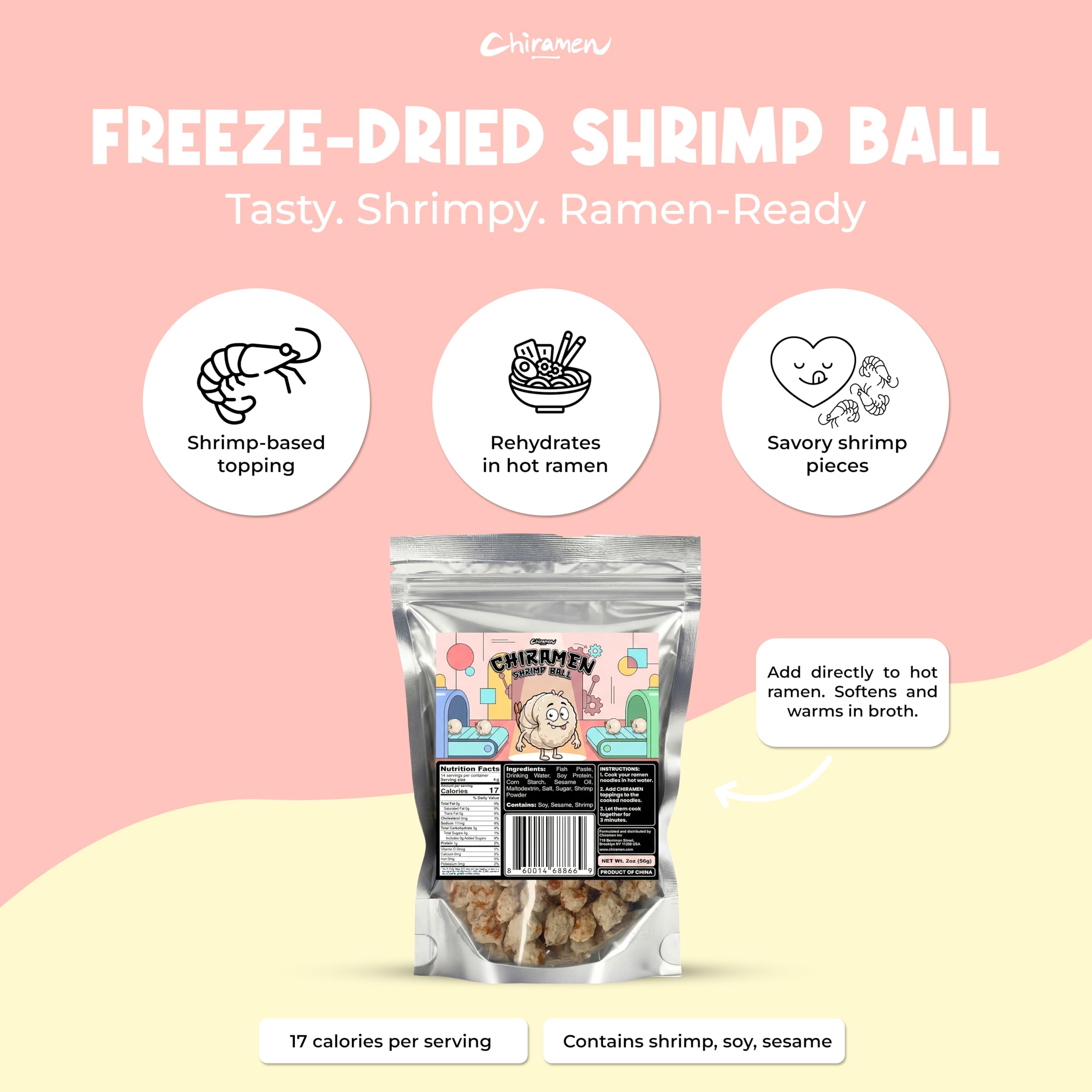 Chiramen shrimp balls in ramen bowl enhancing flavor and protein