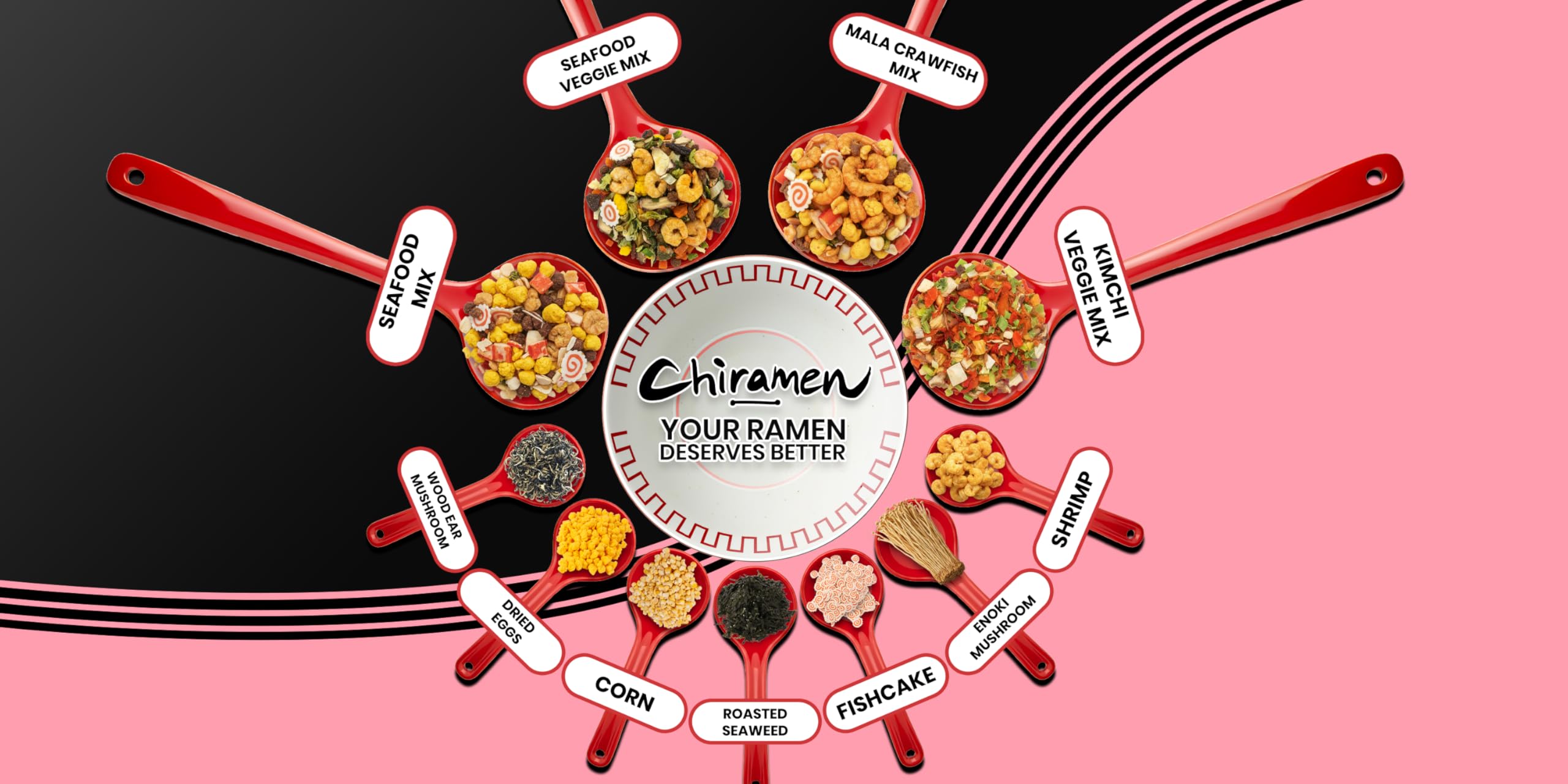 Chiramen piece on spoon for size comparison and easy serving benefit