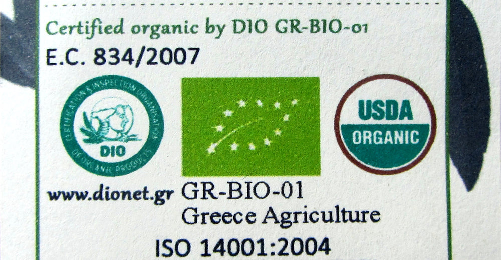 Chiron Kentavros label close-up showing organic and GMO-free certification for trust