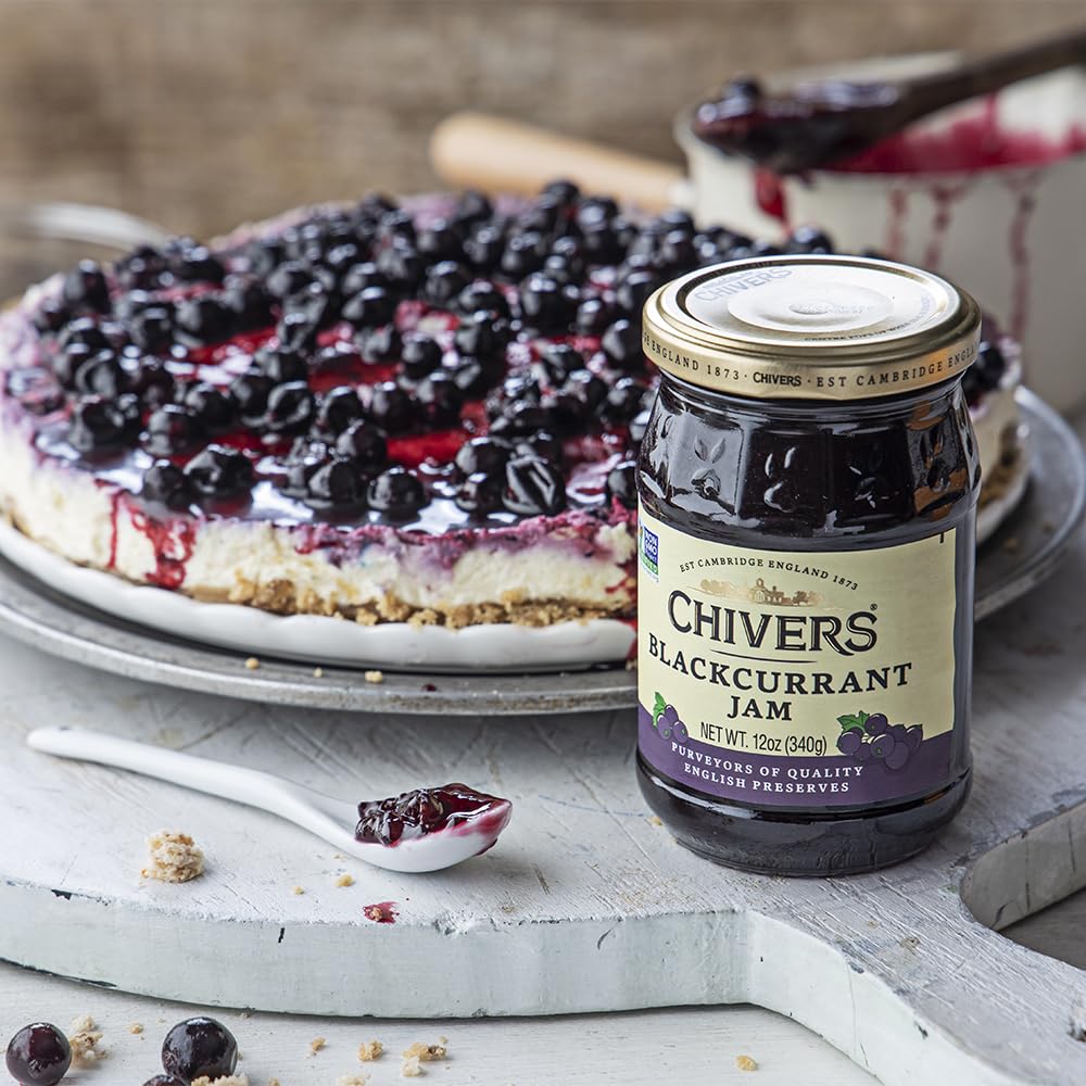Chivers jam spread on toast in breakfast setting emphasizing bold blackcurrant flavor
