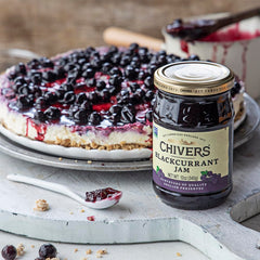 Chivers jam spread on toast in breakfast setting emphasizing bold blackcurrant flavor