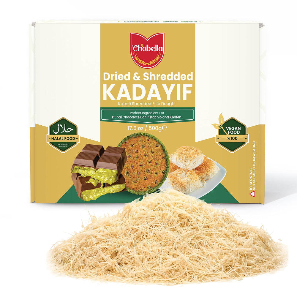 Chobella front packaging showing 500g kataifi and shelf-ready convenience