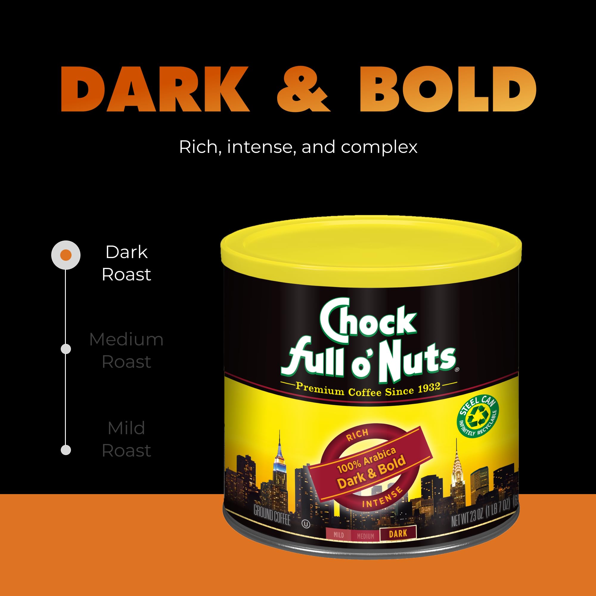 Chock Full o' Nuts open can revealing ground coffee and aroma preservation