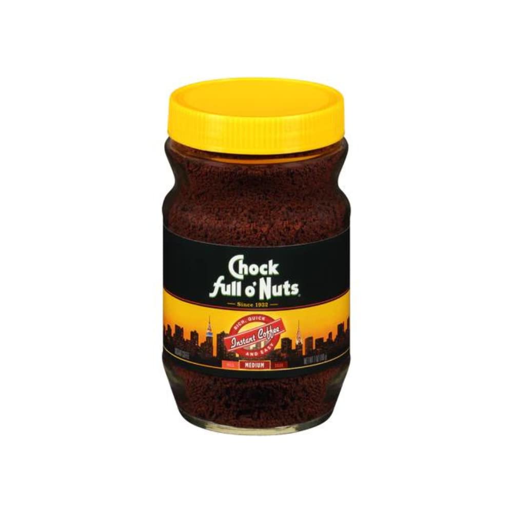 Chock Full o' Nuts jar label close-up highlighting brand and medium roast clarity