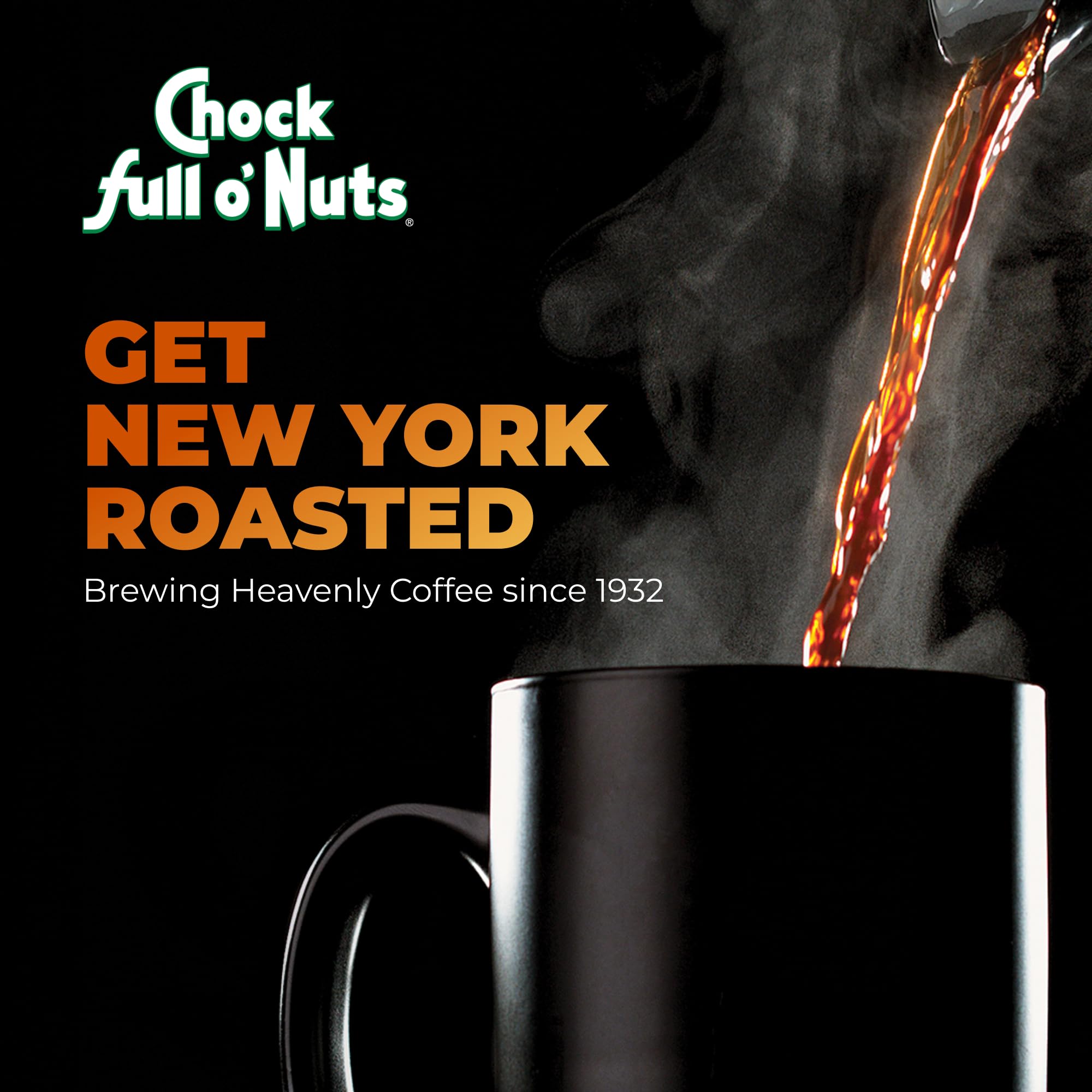 Chock Full o' Nuts close-up label highlighting dark roast and freshness
