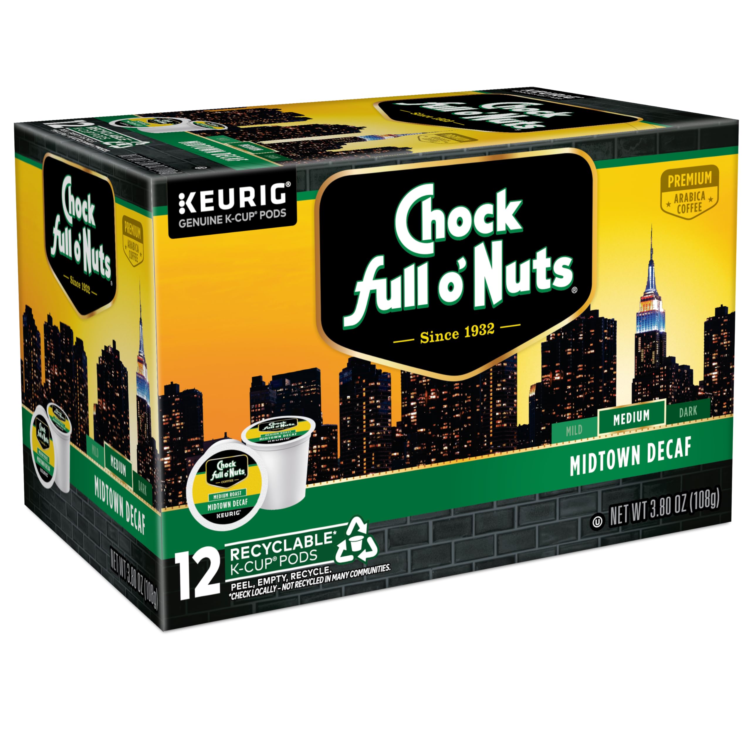 Chock Full o' Nuts K-Cup pod close-up highlighting pod design and convenience