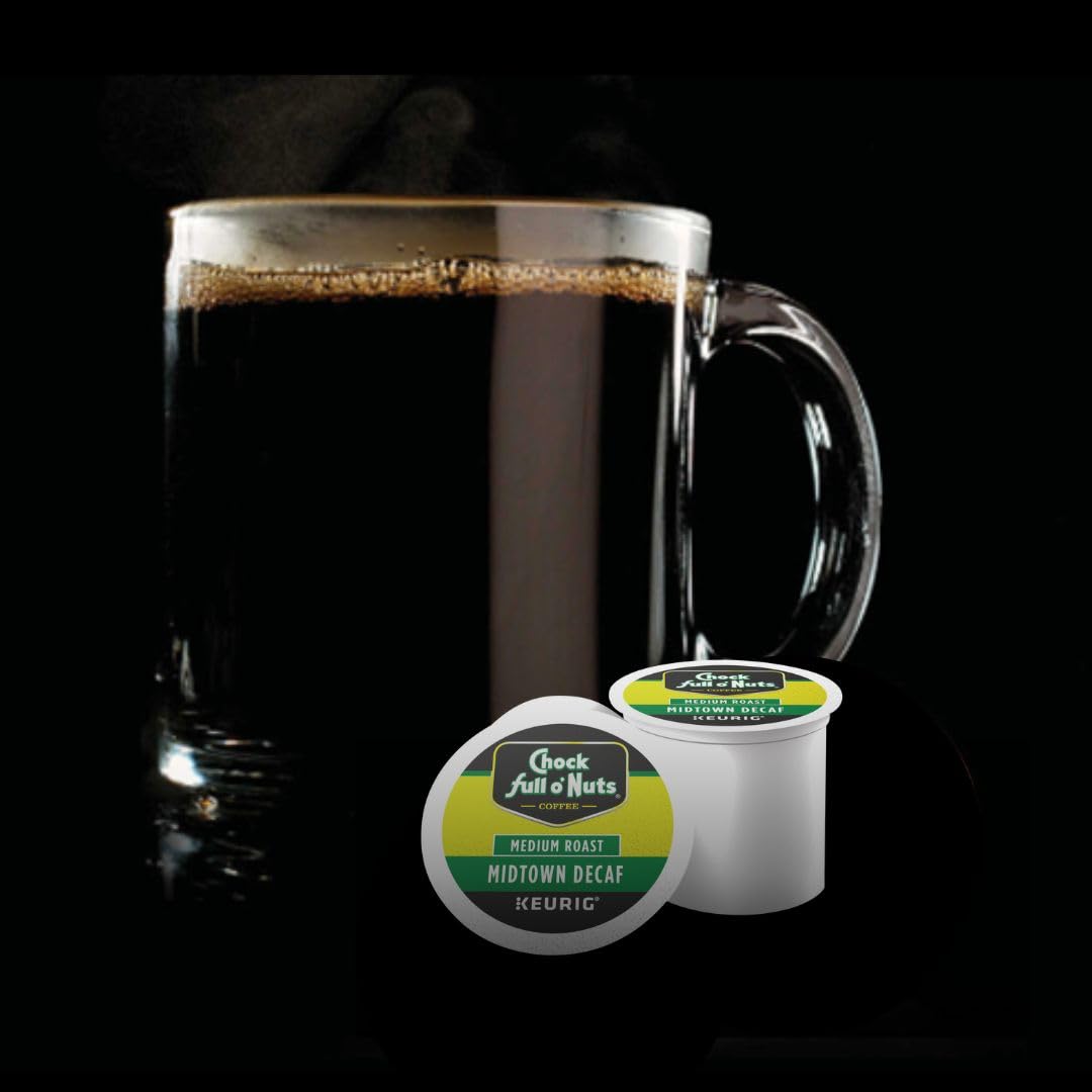Chock Full o' Nuts pod placed in Keurig machine demonstrating easy brewing