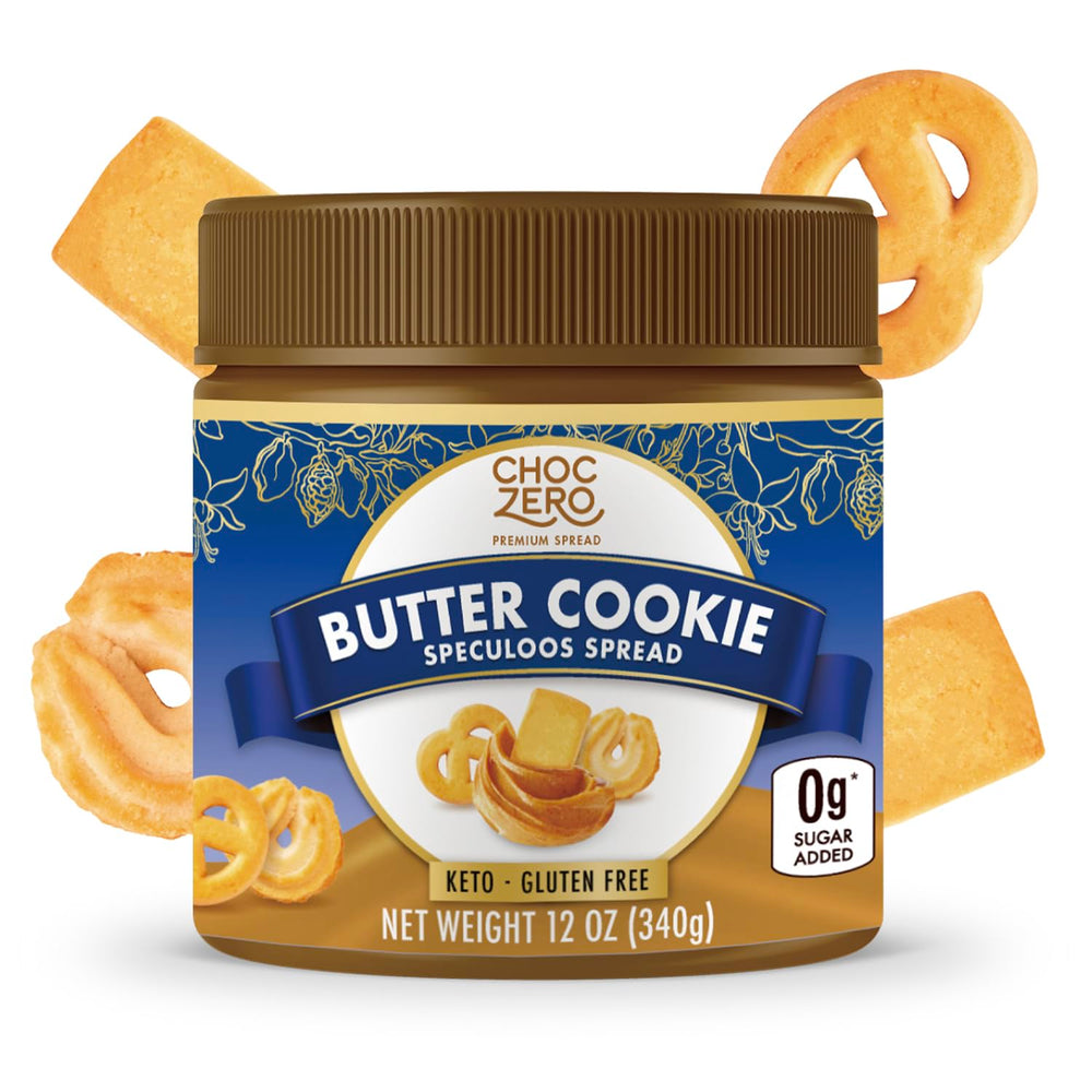 ChocZero jar front label showing butter cookie spread and benefits
