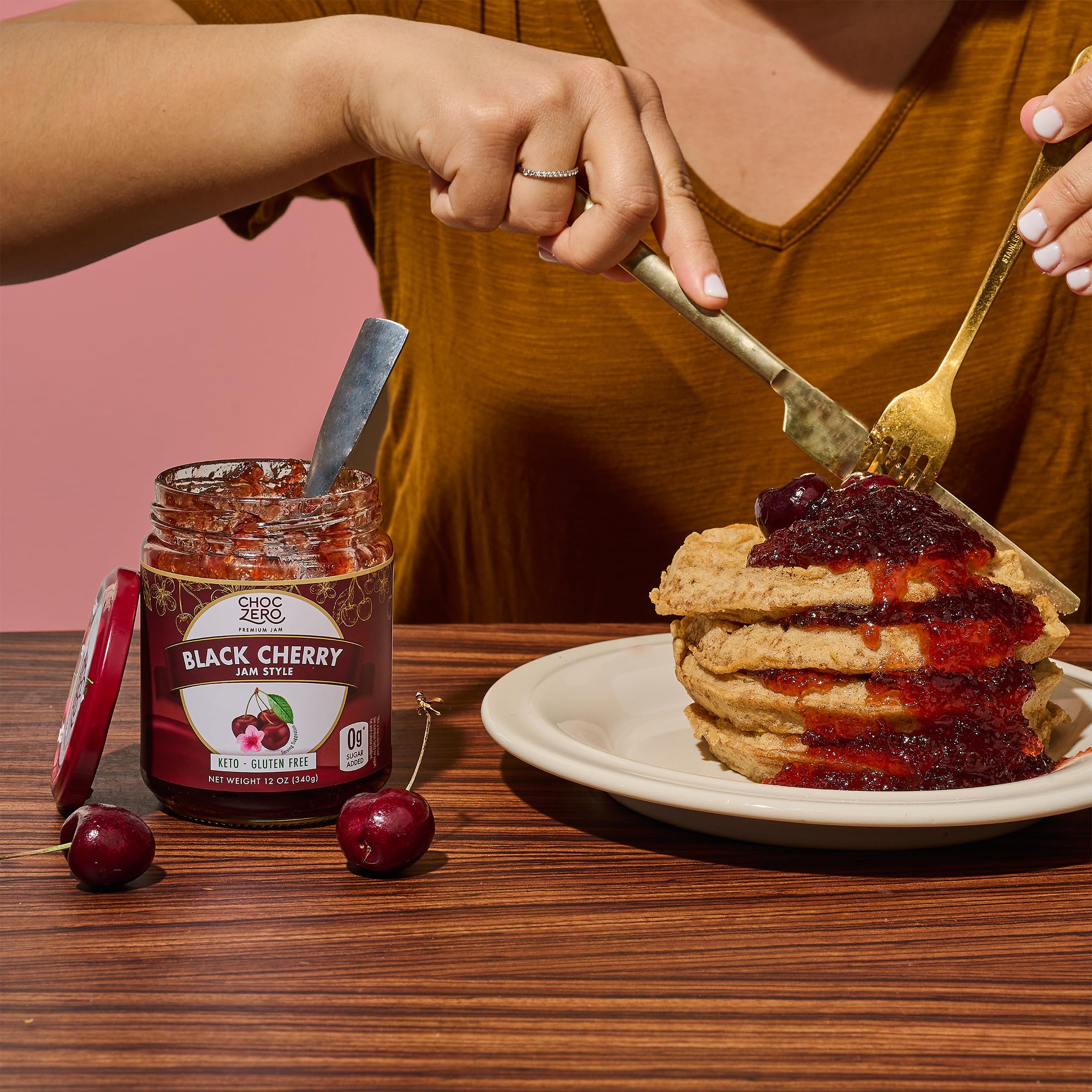 ChocZero jar next to a measuring spoon to show serving size and portion control