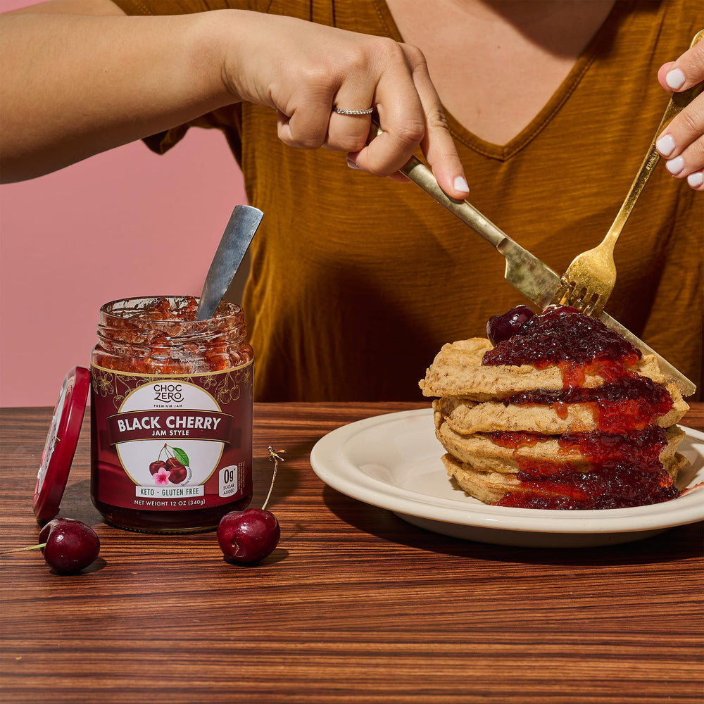 ChocZero jar next to a measuring spoon to show serving size and portion control