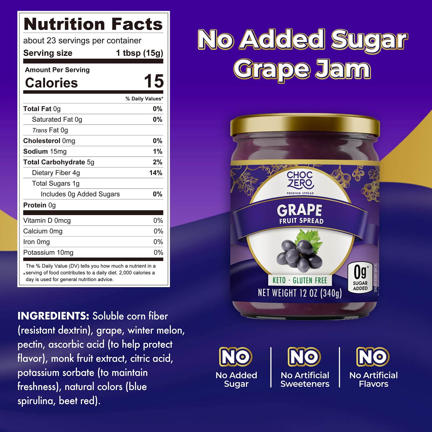 ChocZero open jar showing thick Concord grape texture, rich spreadable consistency benefit