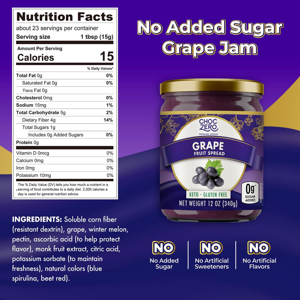 ChocZero open jar showing thick Concord grape texture, rich spreadable consistency benefit