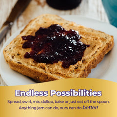 Close-up spoonful of ChocZero jelly highlighting glossy texture and clean monk fruit sweetening benefit
