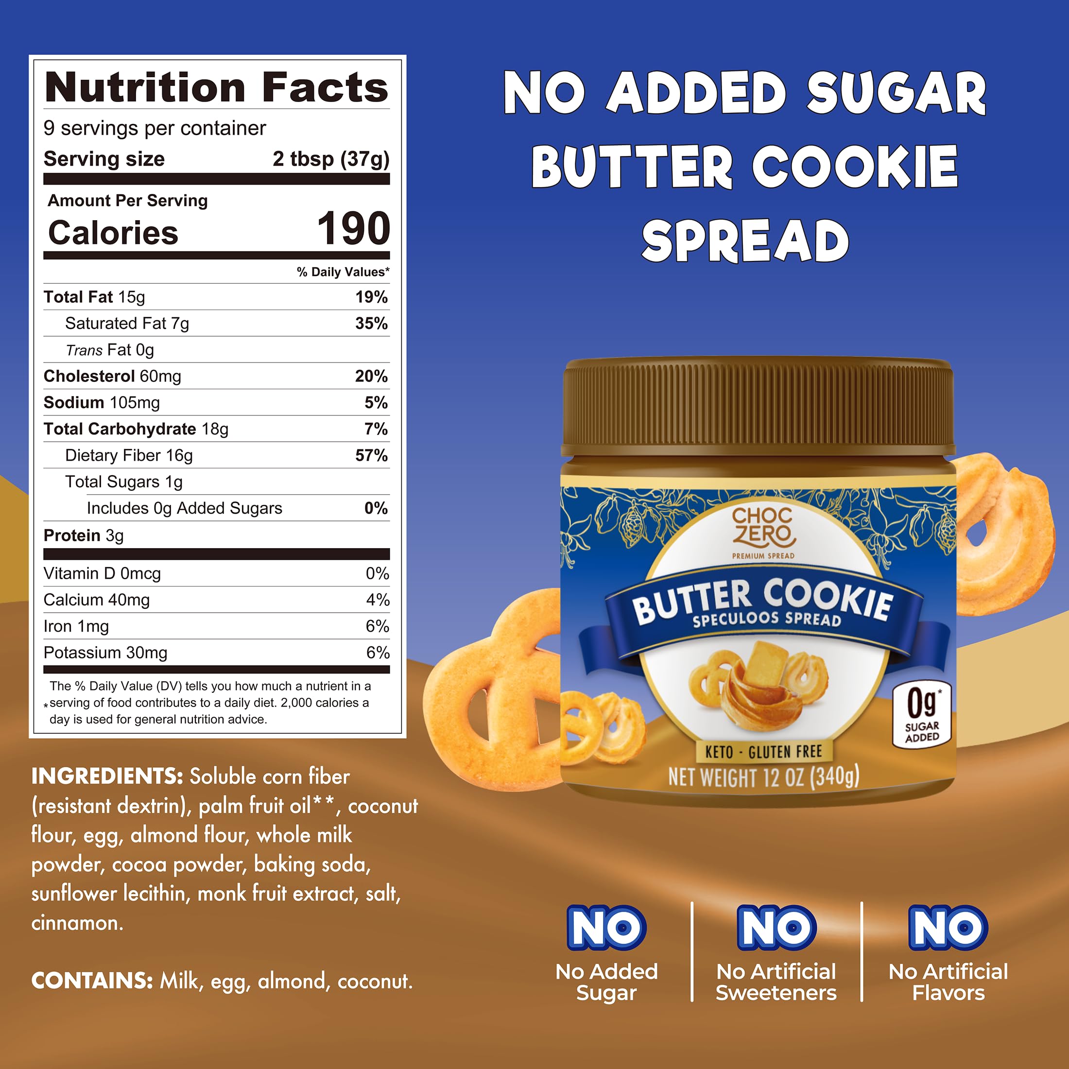 ChocZero jar open with creamy cookie spread pouring, showing ease of use
