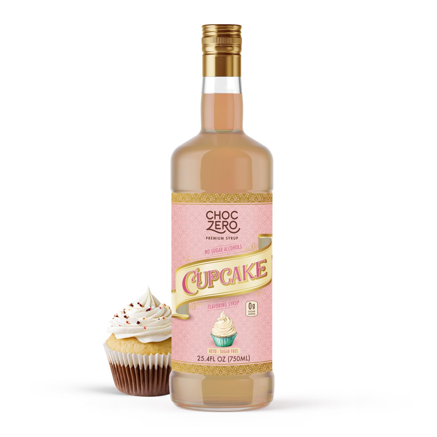 ChocZero cupcake syrup front bottle showing label and size for easy identification