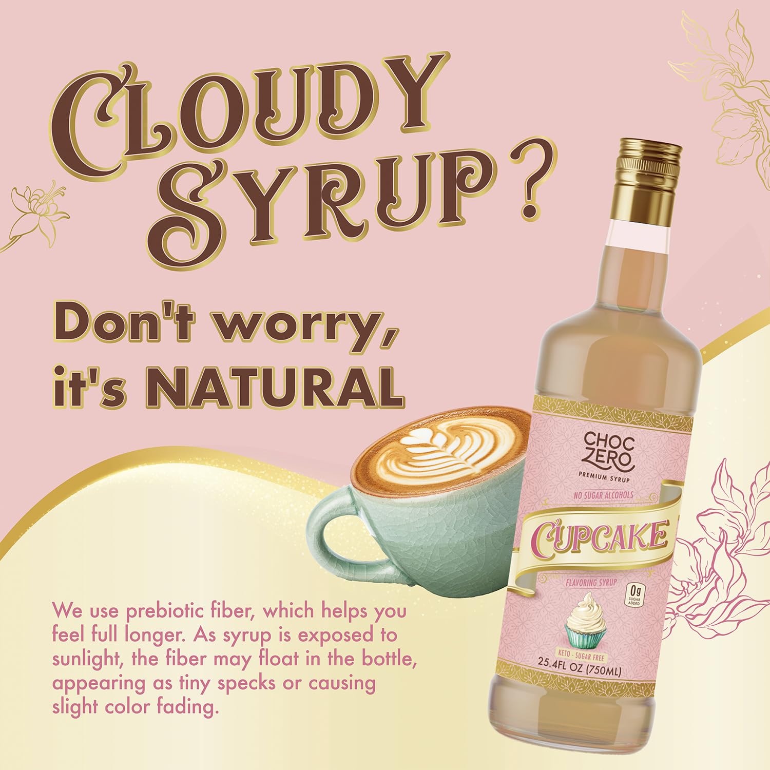 ChocZero cupcake syrup added to iced coffee showing bright cupcake flavor in cold brew