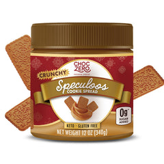 ChocZero jar front view showing crunchy speculoos cookie butter and label benefit