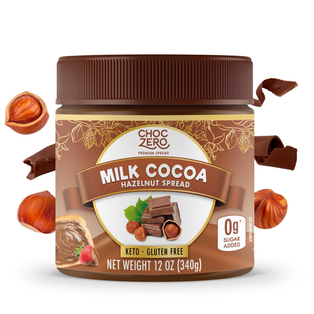 ChocZero jar front label showing product and benefit of sugar free