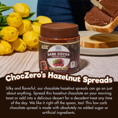 ChocZero jar label and nutrition closeup emphasizing sugar-free benefits