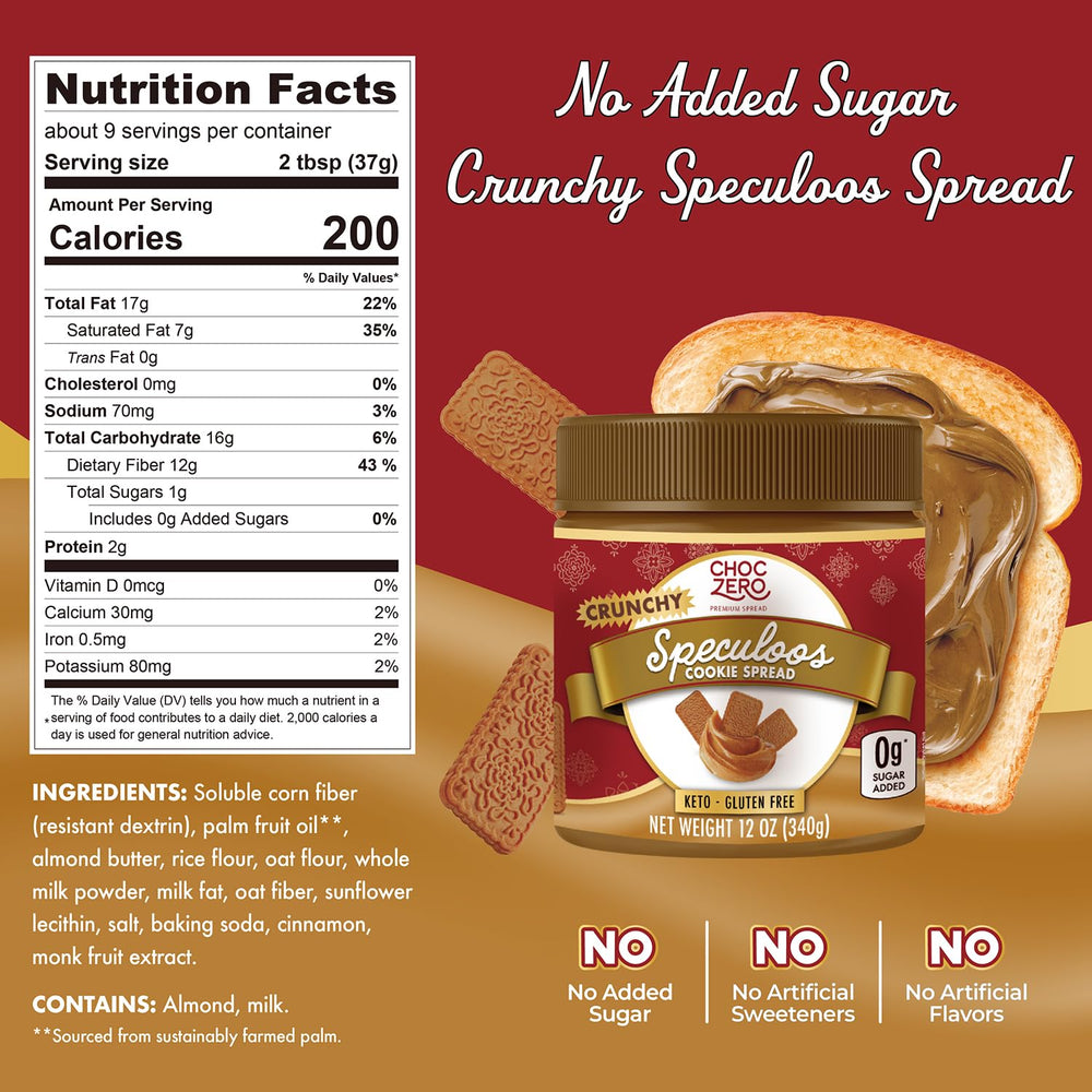 ChocZero open jar revealing cookie butter texture and crunchy pieces for spreadability