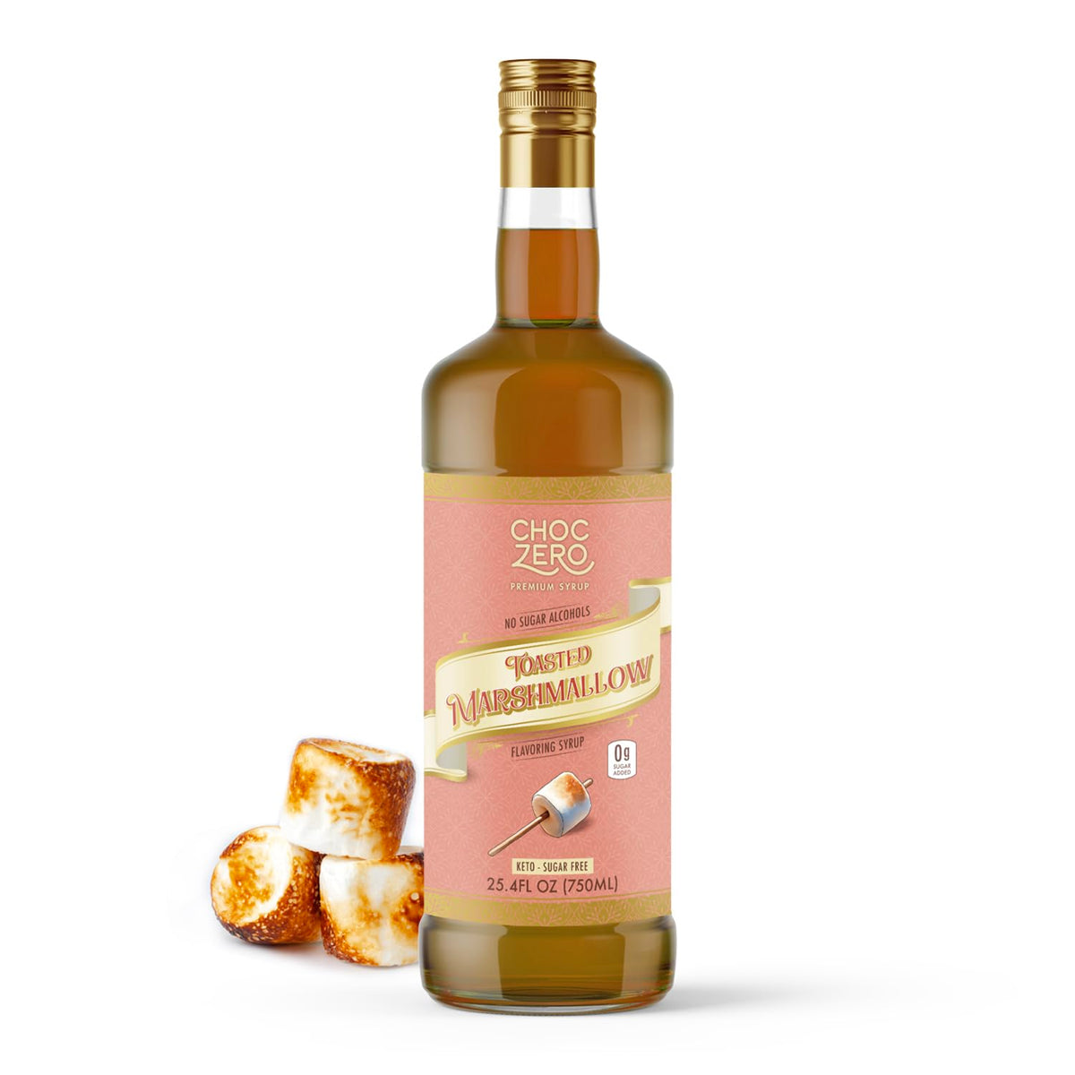 ChocZero front packaging showing toasted marshmallow syrup and benefits