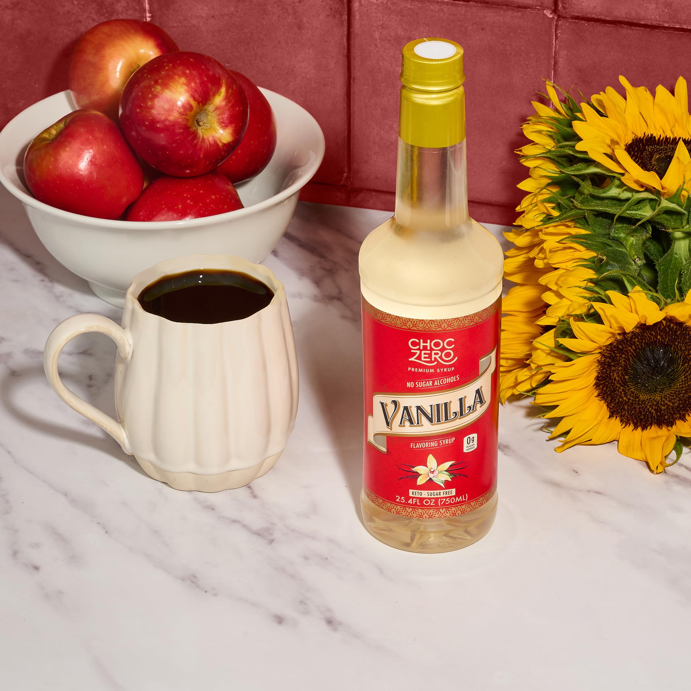 ChocZero vanilla syrup drizzled over frozen dessert adding sweet vanilla