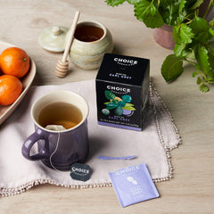Choice Organic Teas brewed cup showing rich color and bergamot brightness