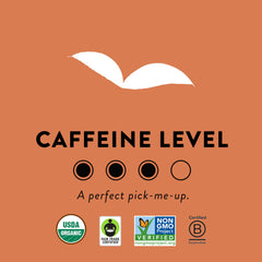 Choice Organic Teas brewed cup of oolong with steam showing balanced aroma and moderate caffeine boost