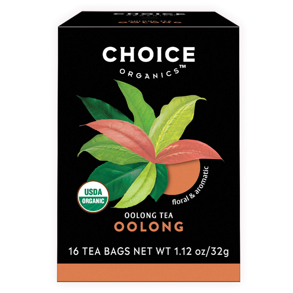 Choice Organic Teas front packaging showing three 16-count boxes and organic seal for pantry convenience