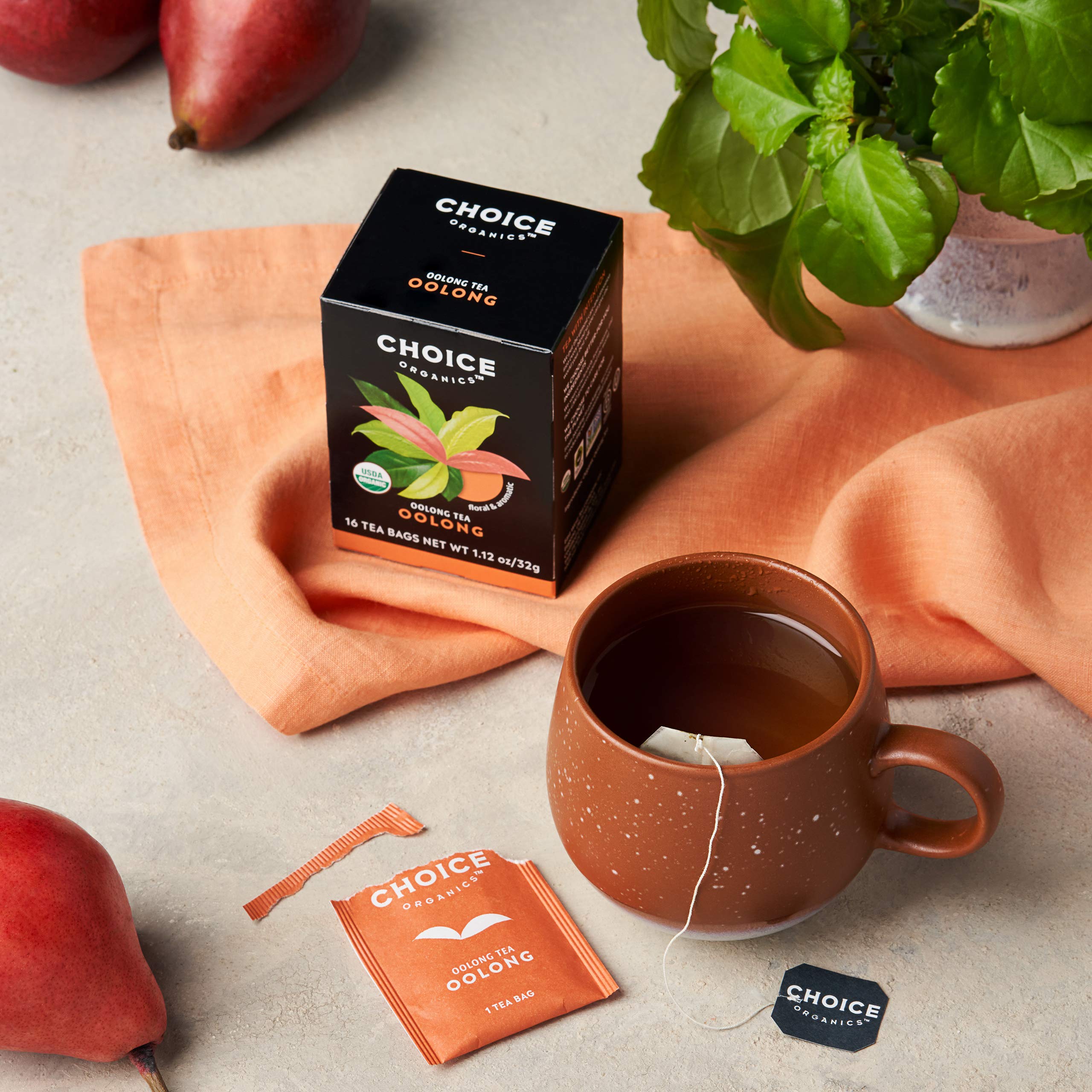 Choice Organic Teas loose oolong leaf texture showing light roast and floral leaf structure