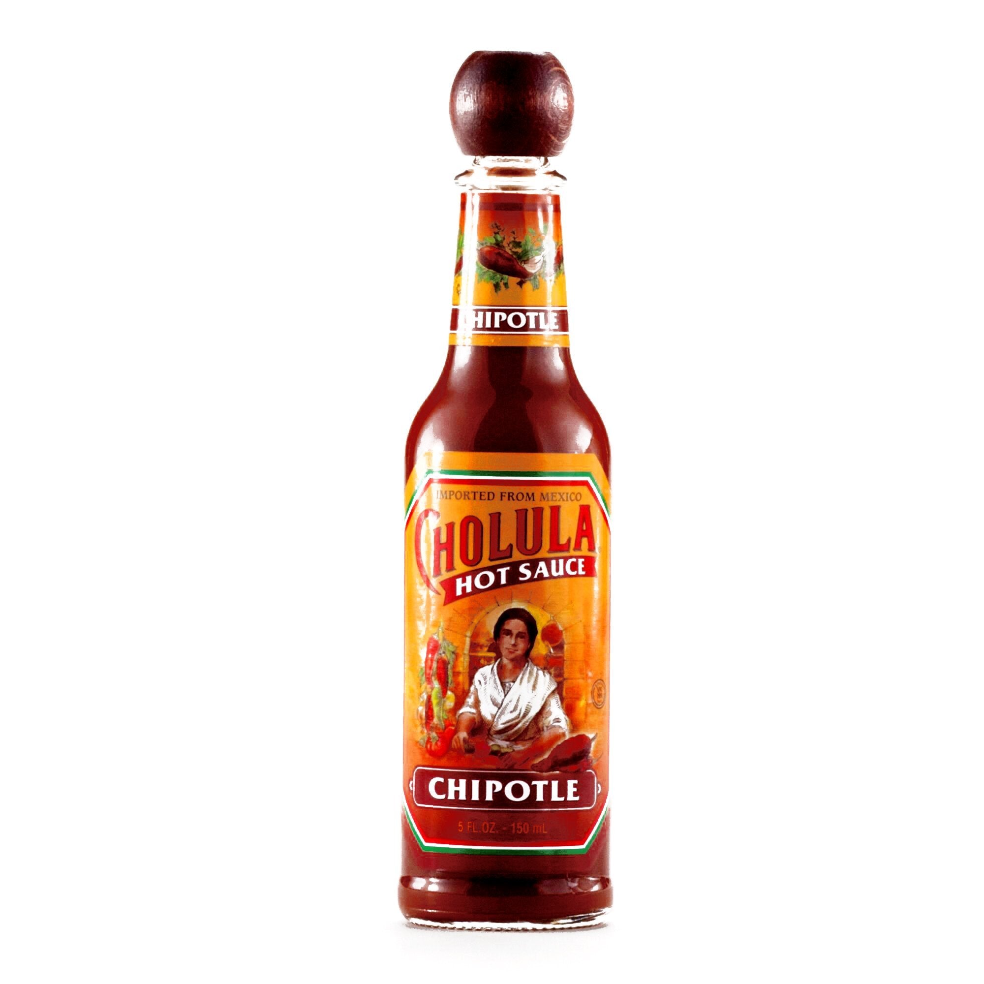 Cholula Chipotle front packaging showing bottle and label with smoky flavor benefit