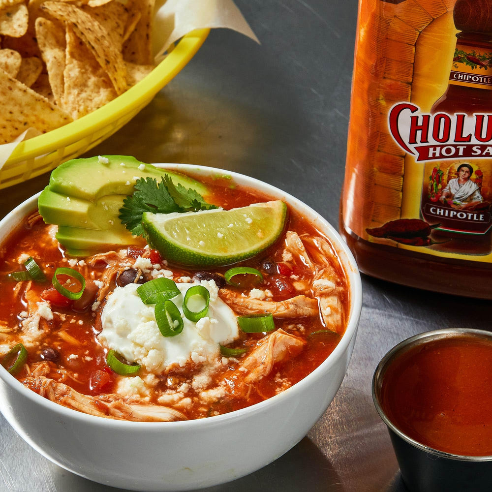 Cholula in commercial kitchen being dispensed for efficient service benefit