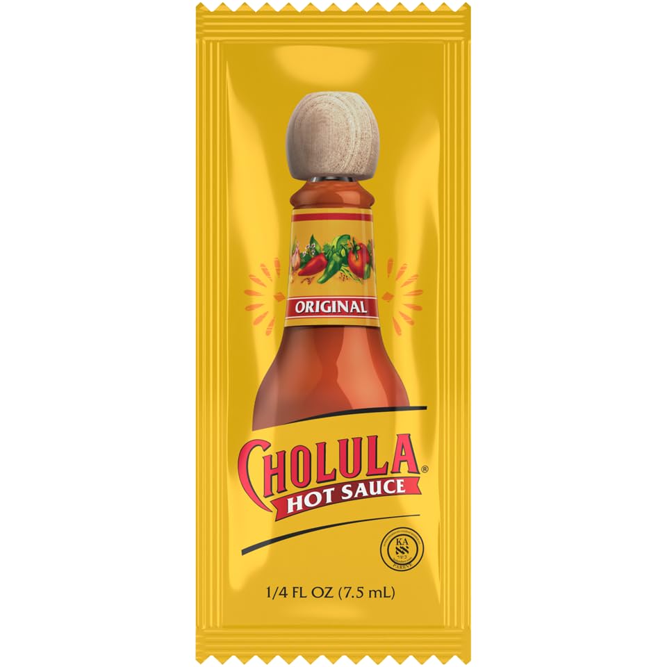 Cholula close-up sachet texture highlighting sealed freshness