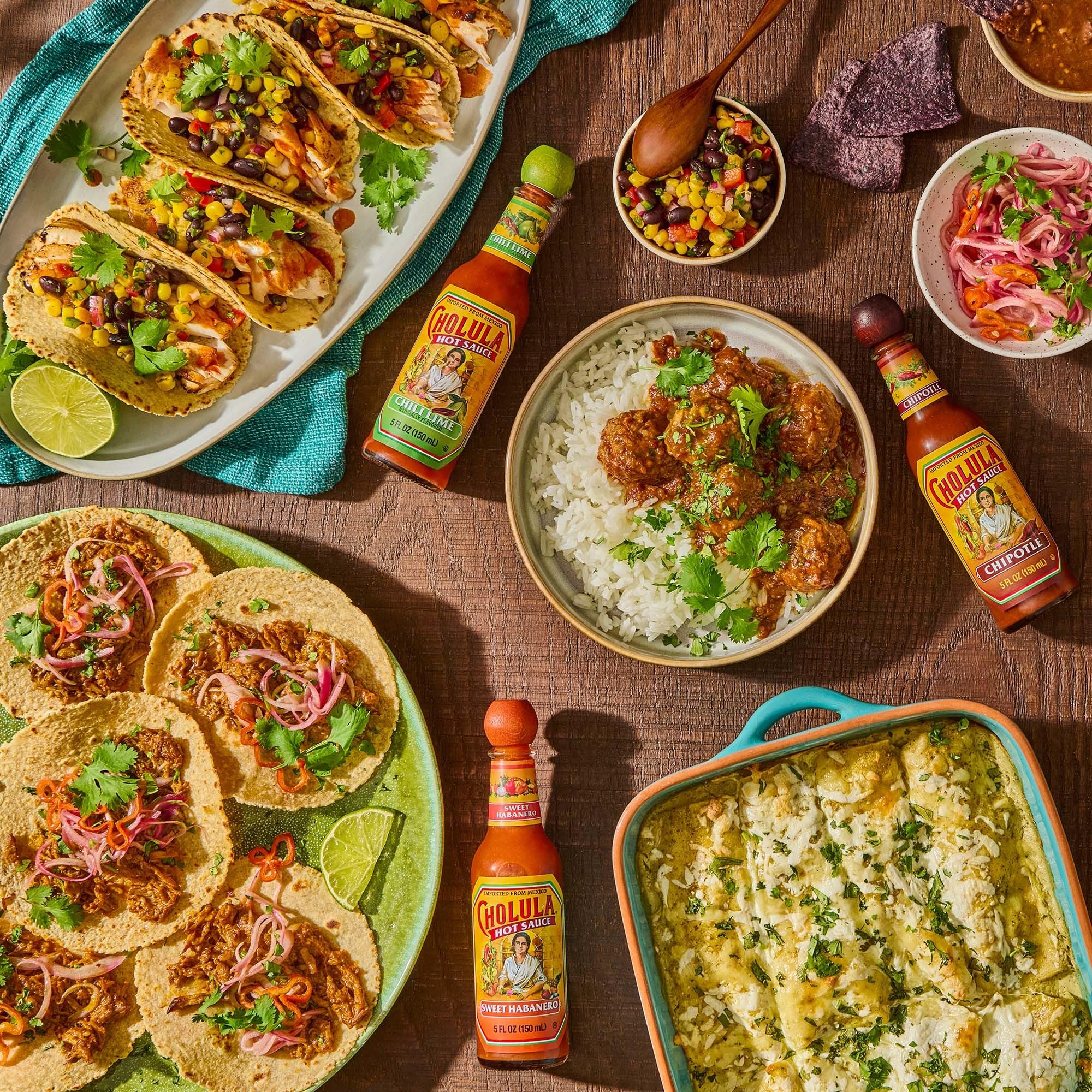 Cholula used on grilled seafood in lifestyle scene for meal inspiration