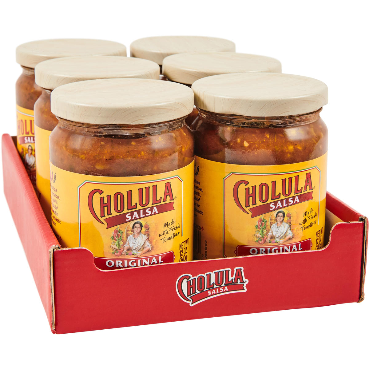 Cholula original salsa front packaging showing jar and brand benefit
