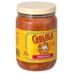 Cholula original salsa close-up texture highlighting fresh tomatoes and peppers