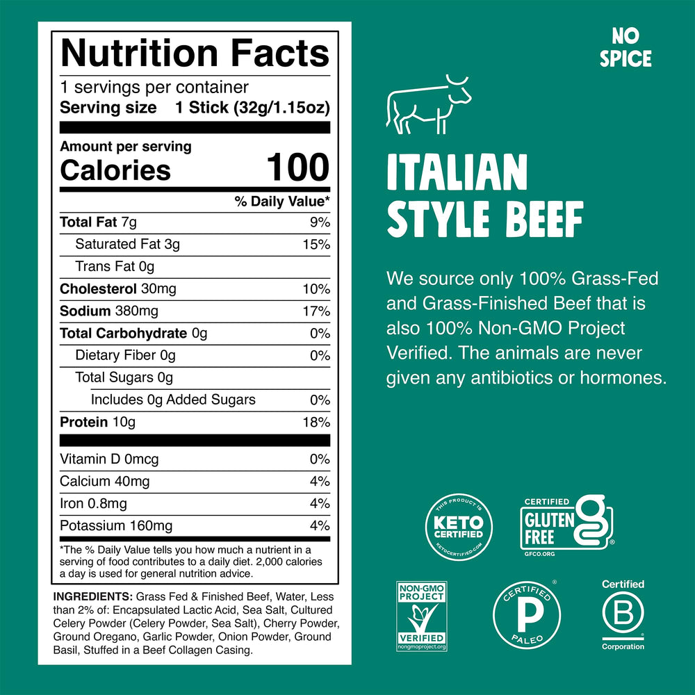 Chomps open Italian Beef stick closeup highlighting ready-to-eat protein