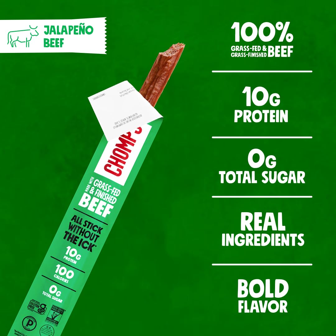 Chomps jalapeño stick close-up showing texture and real pepper flakes for authentic flavor