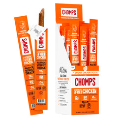 Chomps front packaging showing 24-count and antibiotic-free benefit