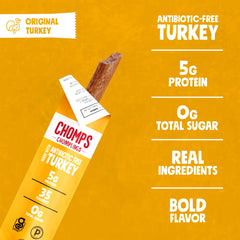 Texture detail of Chomps turkey stick, showing tender chew benefit