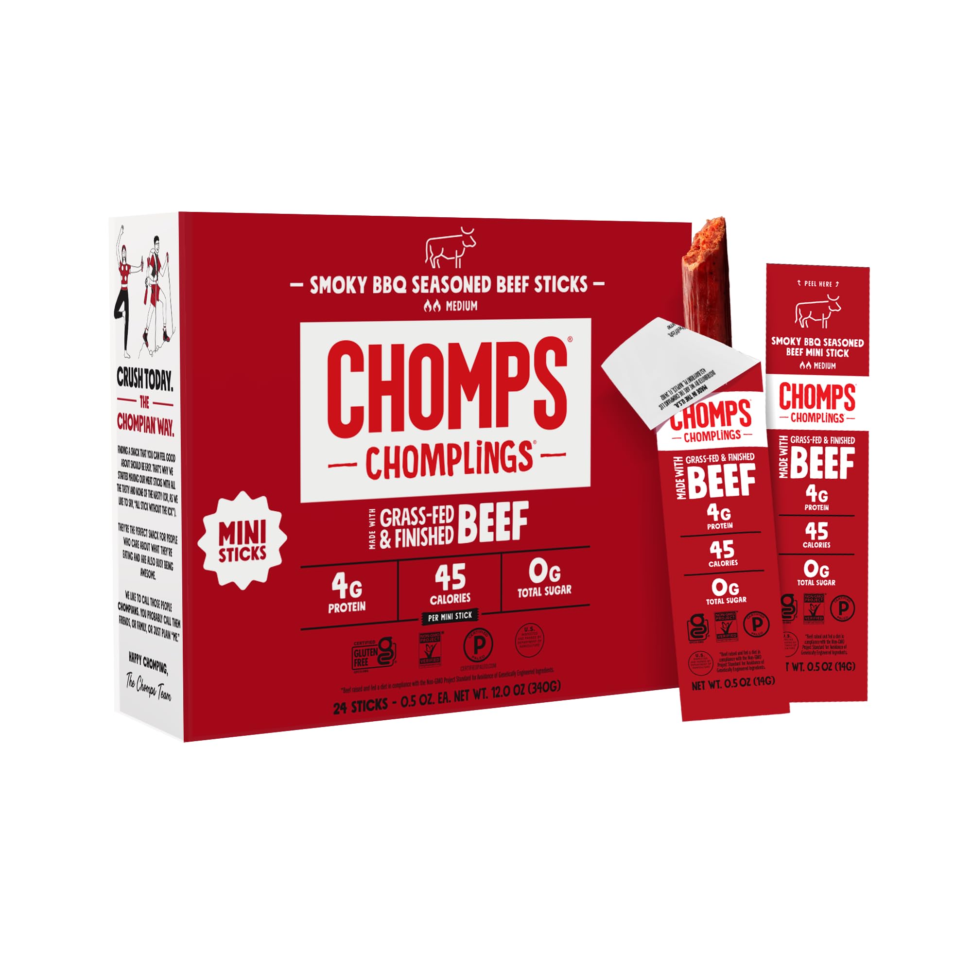 Chomps front packaging showing 24ct box and branding, clear convenience