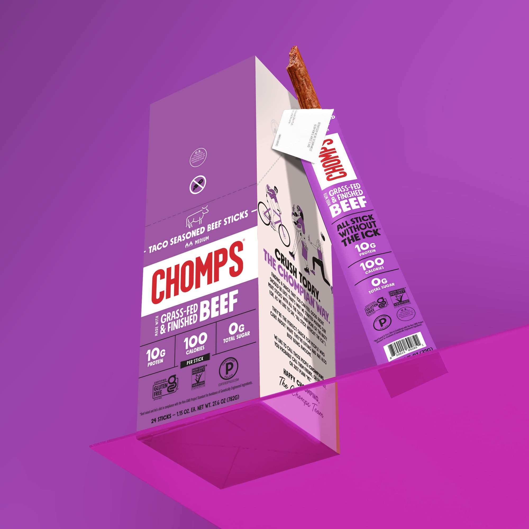 Chomps stick beside ruler showing size and single-serve portion clarity