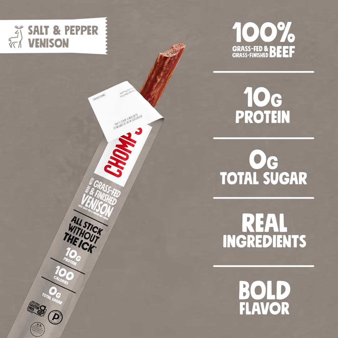 Chomps venison stick texture macro highlighting lean meat bite