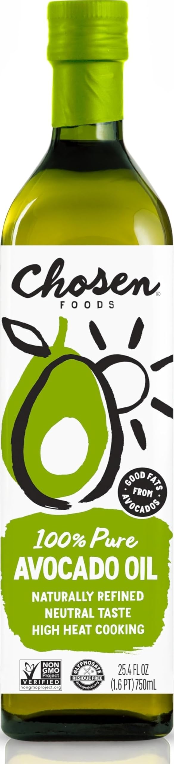 Chosen Foods bottle front view showing 25.4 fl oz size and clean labeling benefit