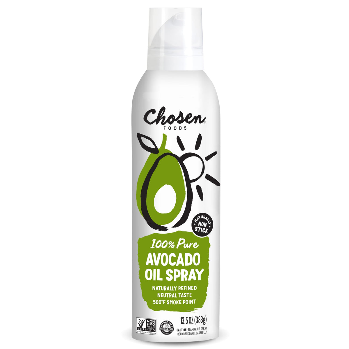 Chosen Foods avocado oil spray front packaging showing label and size for quick identification and benefits