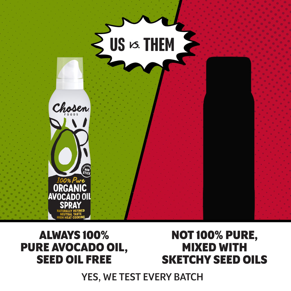 Chosen Foods spray used on skillet for even non-stick cooking benefit