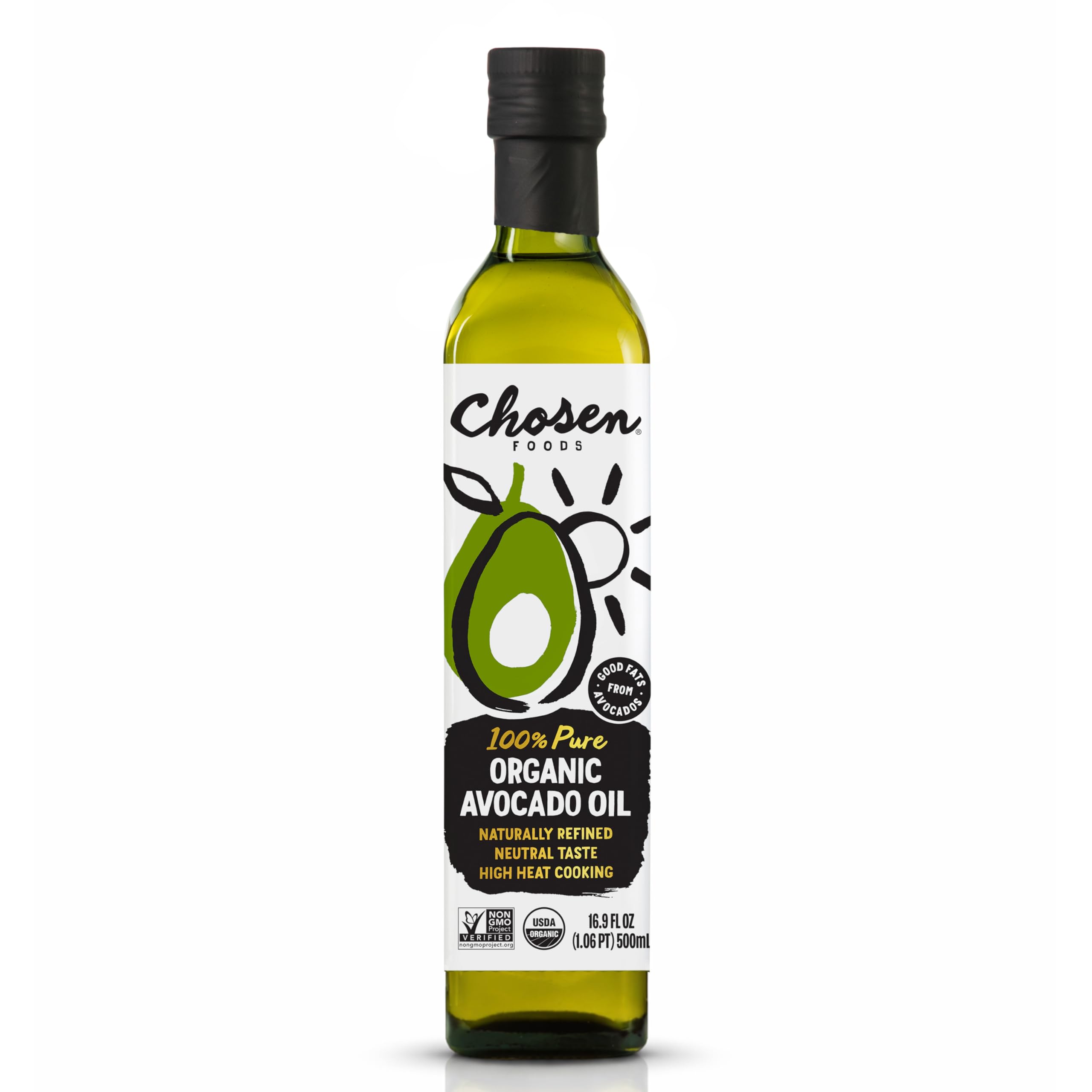 Chosen Foods front bottle showing organic label and clear packaging benefit clarity