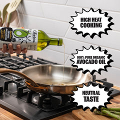 Chosen Foods bottle beside avocados and herbs highlighting clean ingredient benefit