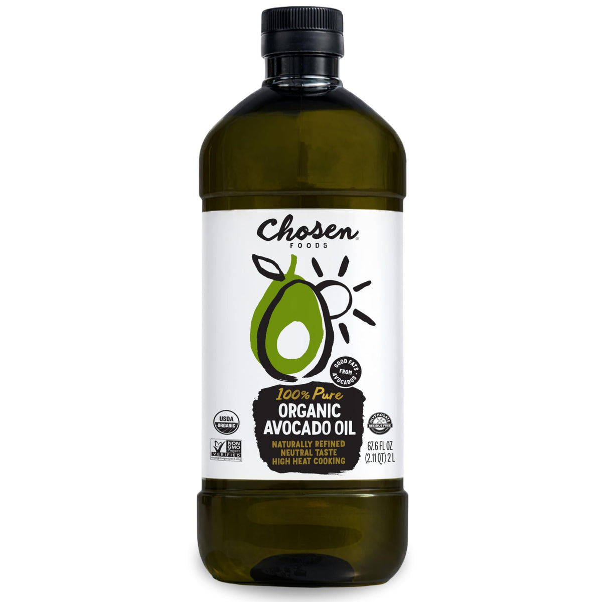 Chosen Foods front bottle view showing label and organic certification benefit